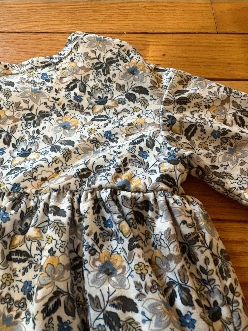 Mabel + Honey Blue Bell Floral Long-Sleeve Romper Blue Cream 9M